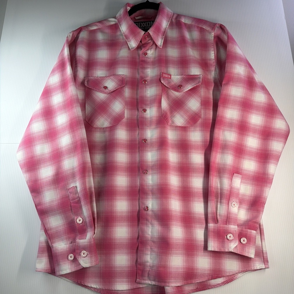 Dixxon Flannel Shirt Mens Large Pink Plaid The Ribbon Breast Cancer Long Sleeve